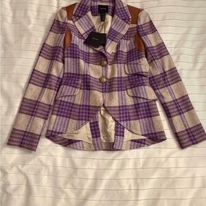 Smythe Purple Plaid Blazer with Tan Accents